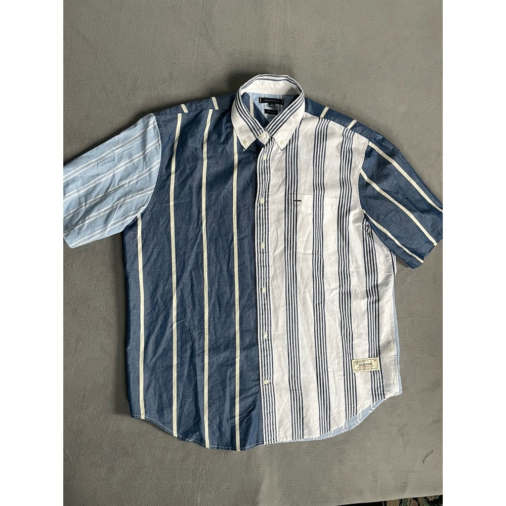 Tommy Hilfiger Shirt Mens Button Down Linen Blend Sz Xl Short Sleeve